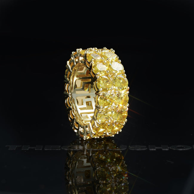 9mm  Iced 18K Yellow Gold-Plated AAA CZ Iced  Double Row Ring Main Image