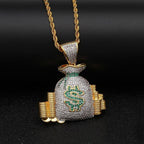 18K Yellow Gold-Plated Micro-inlay AAA CZ Dollar Money Bag Pendant