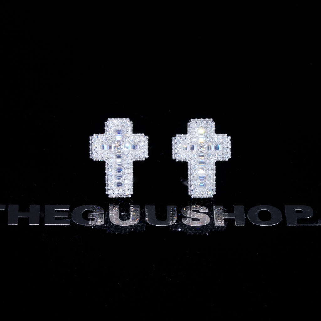 VVS1 Moissanite Baguette Cross Earrings