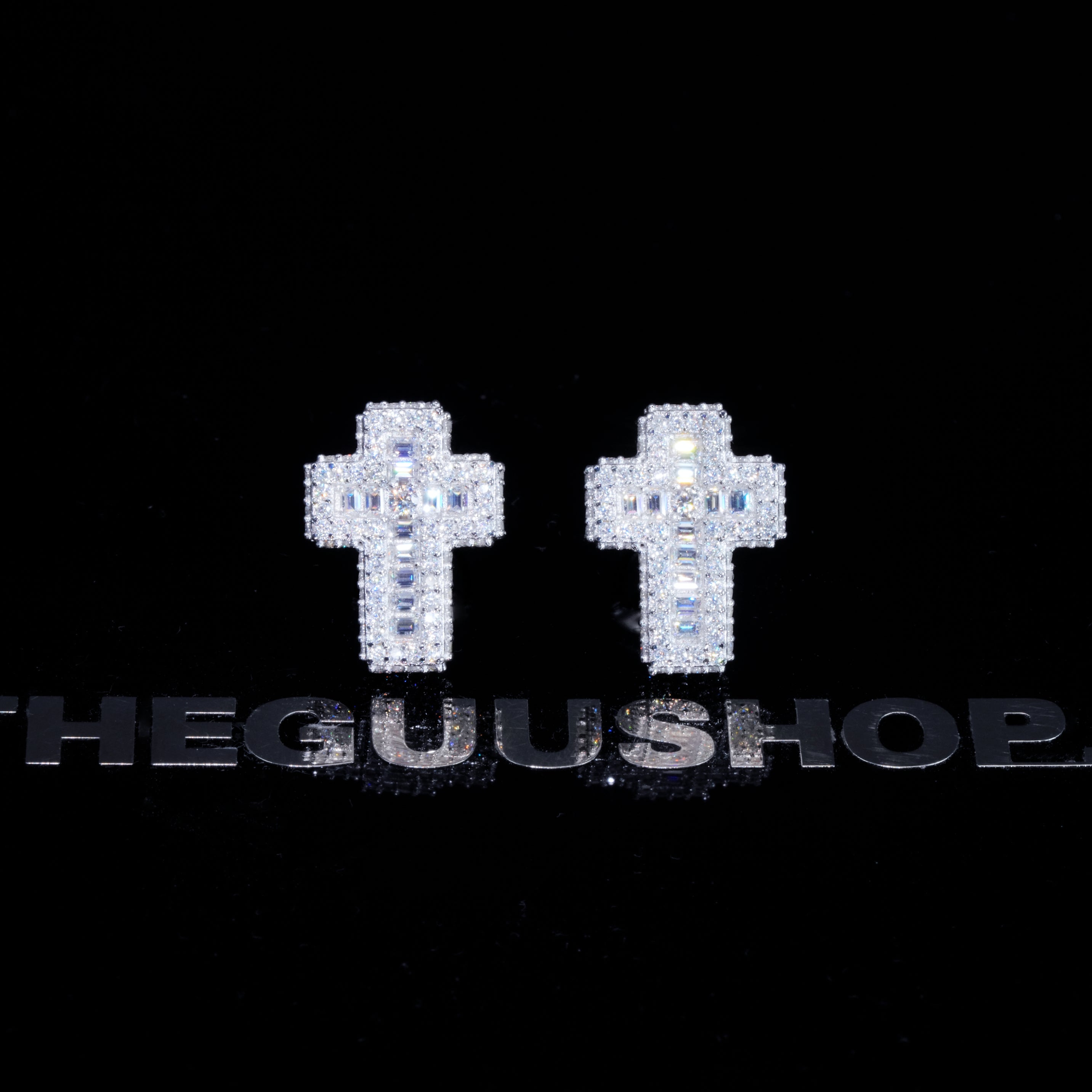 VVS1 Moissanite Baguette Cross Earrings