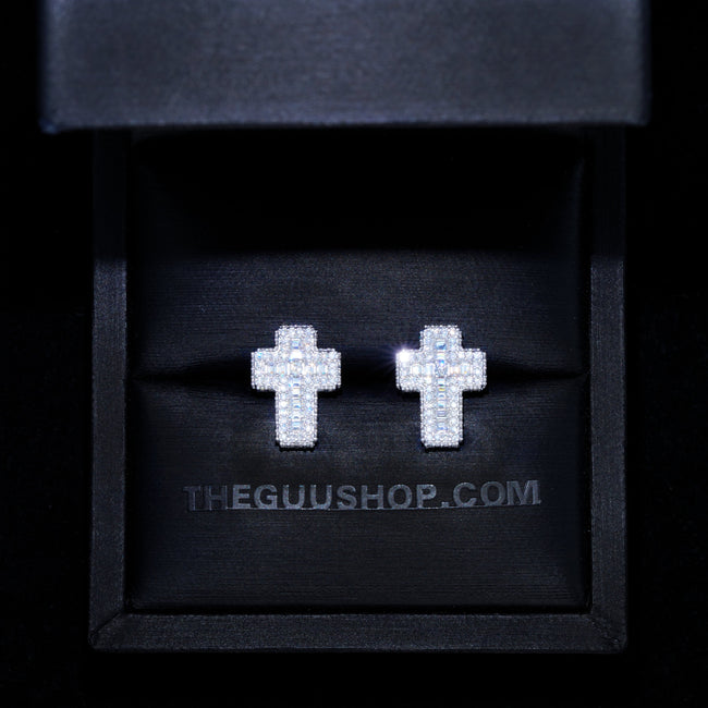 VVS1 Moissanite Baguette Cross Earrings Hover Image