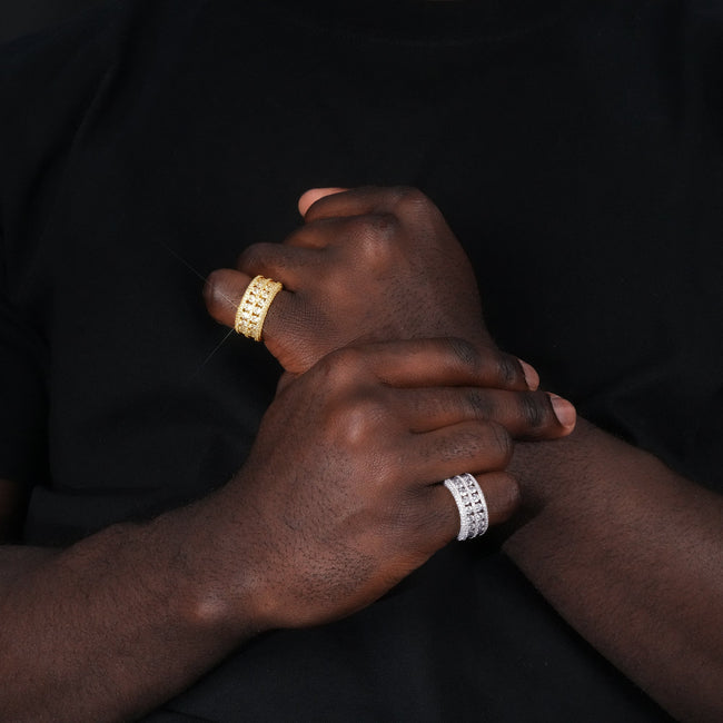 18k Gold-Plated CZ Double Hollow Row Hip Hop Ring Main Image