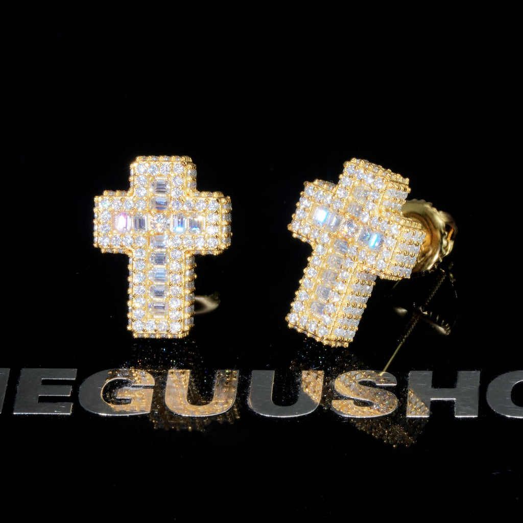 VVS1 Moissanite Baguette Cross Earrings