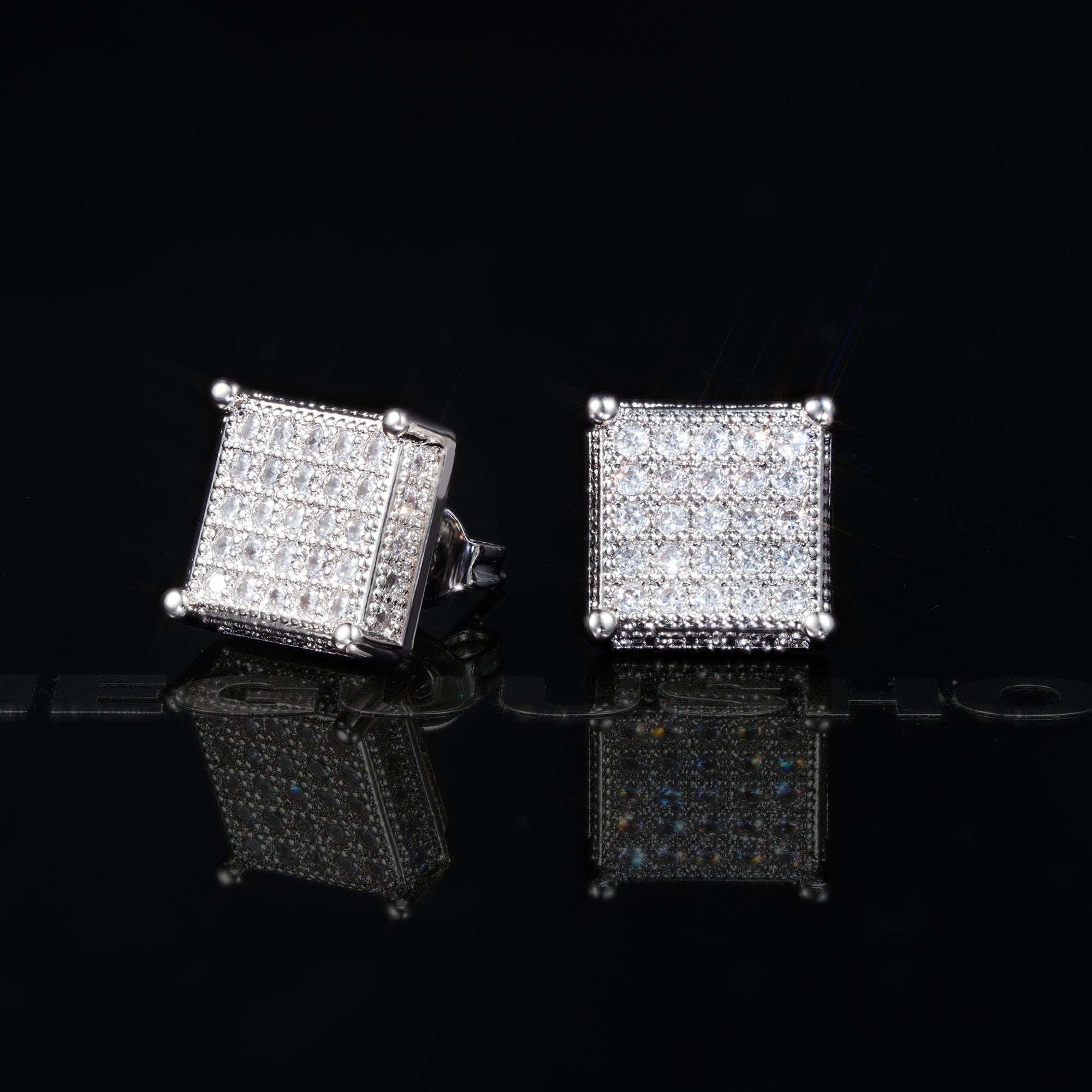 Gold-Plated CZ Copper  Square Stud Earring