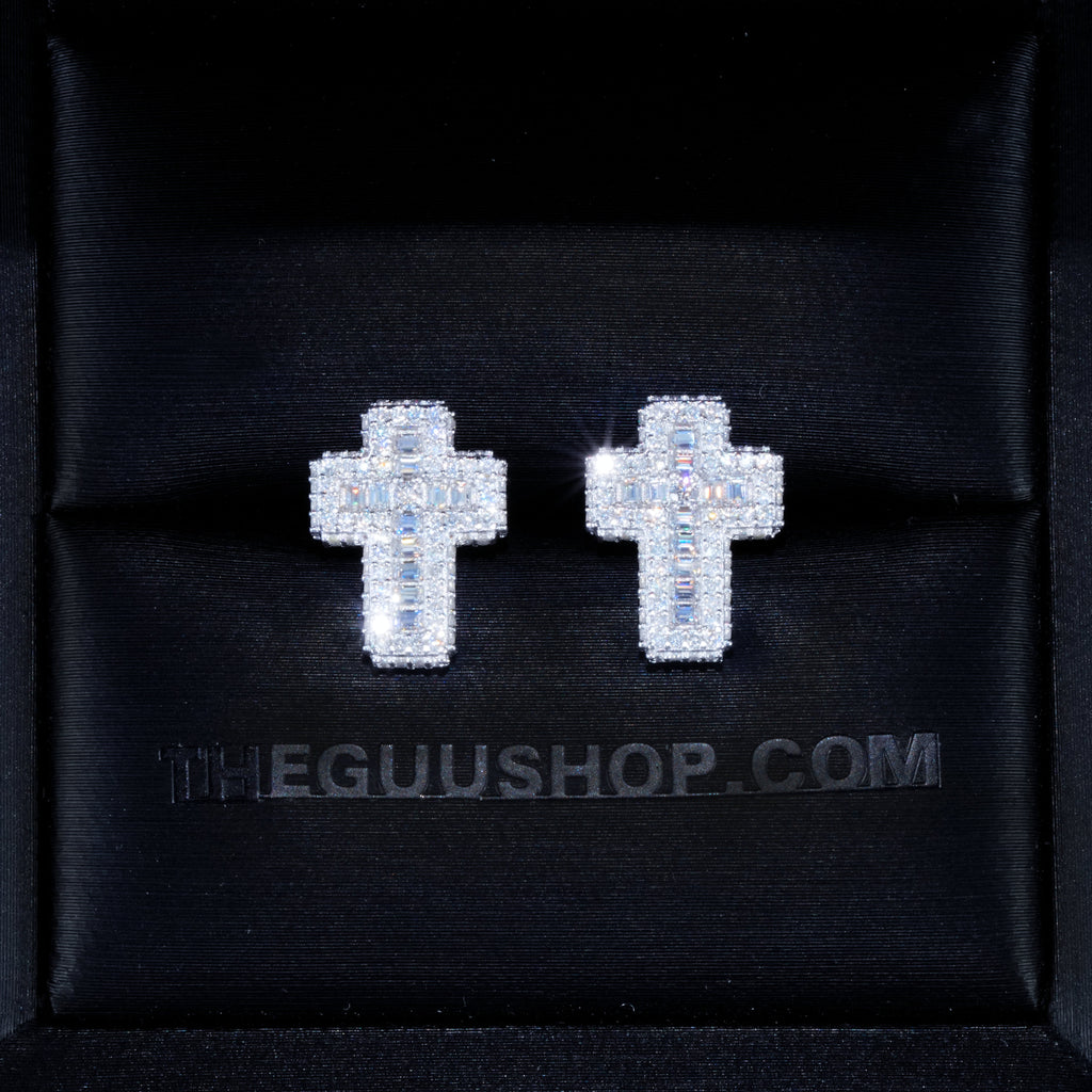 VVS1 Moissanite Baguette Cross Earrings