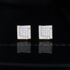 Iced Gold-Plated CZ  Two-tone Square Ring Ladder Hip Hop Stud Earring