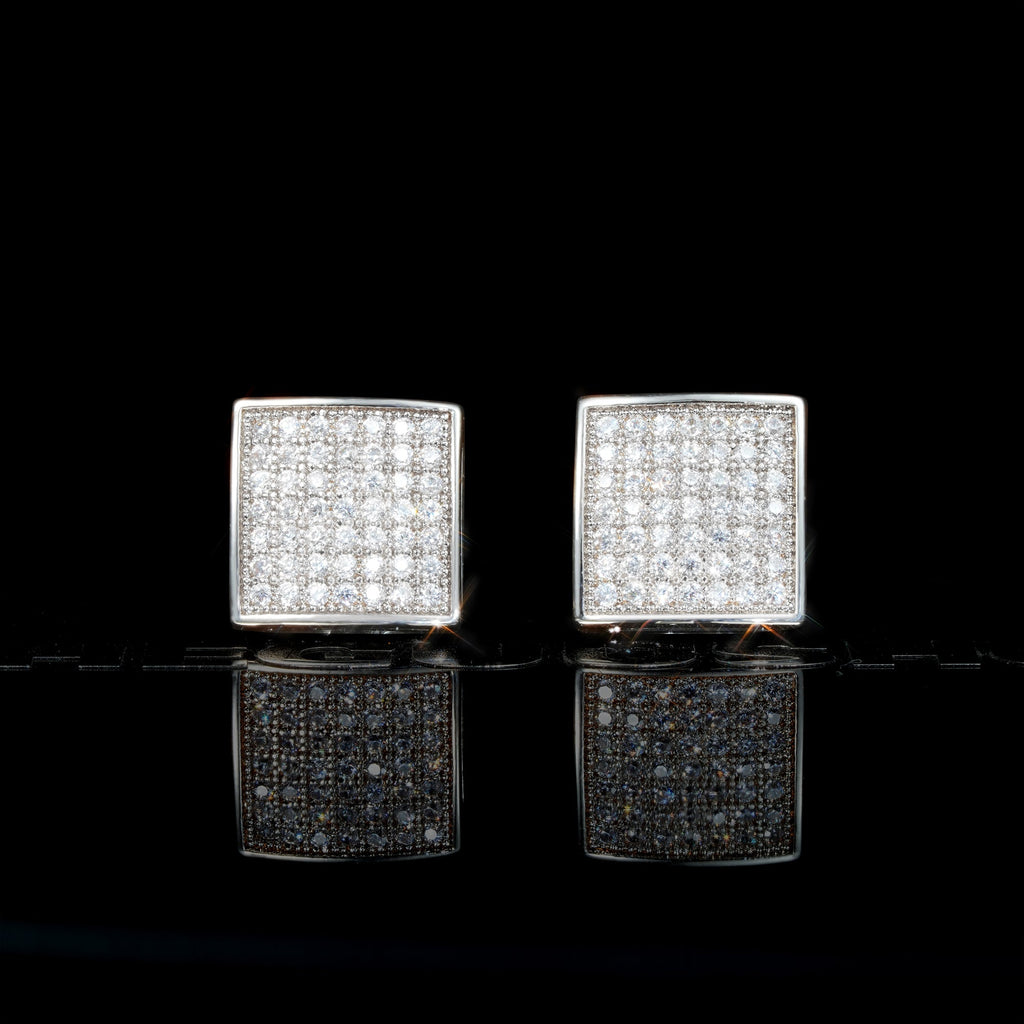 7mm Iced Two-tone Square  CZ  Gold-Plated  Stud Earring