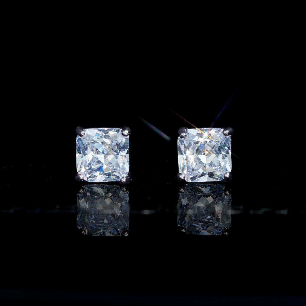 9mm  Hip Hop Gold-Plated Iced  CZ   Square Stud Earring