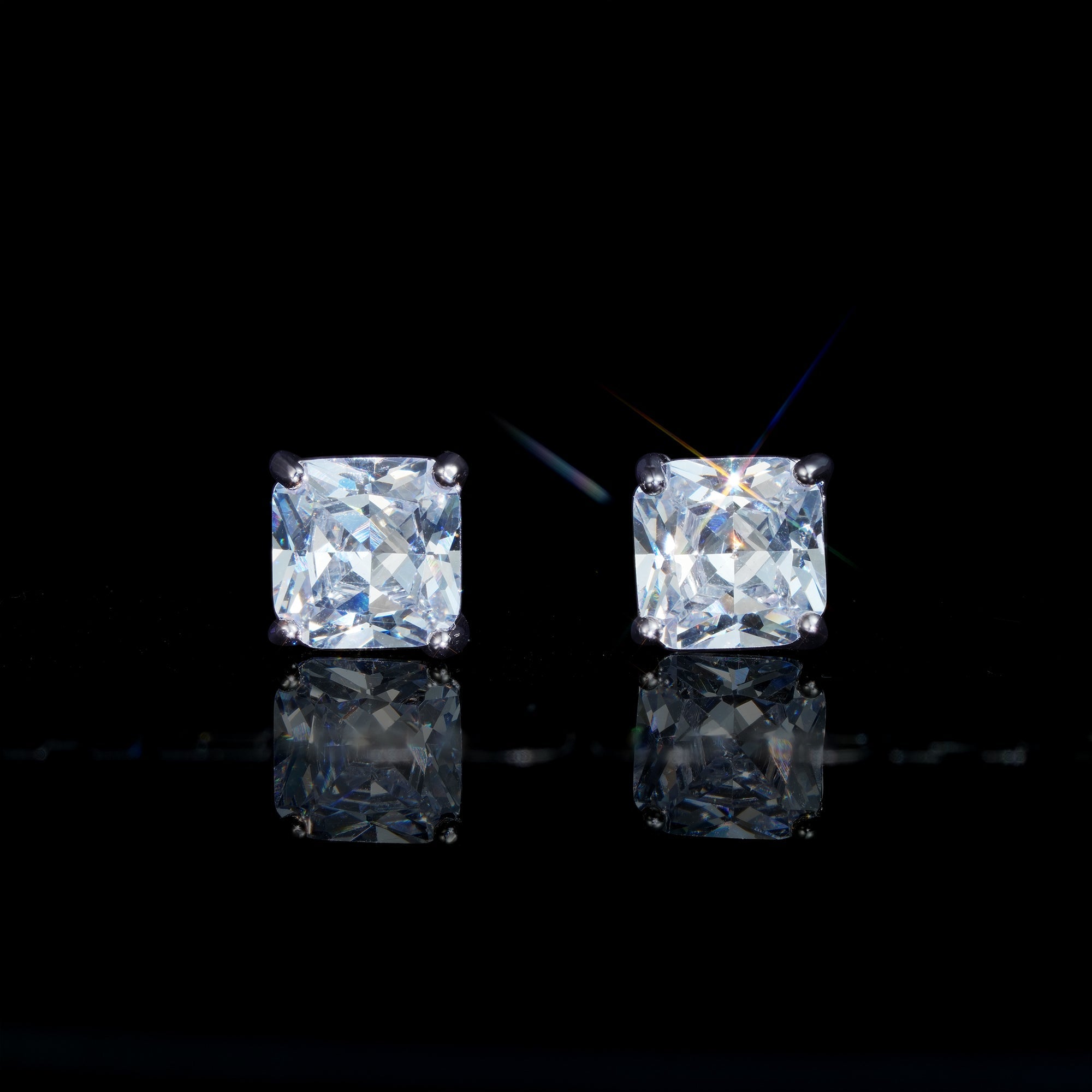 9mm  Hip Hop Gold-Plated Iced  CZ   Square Stud Earring