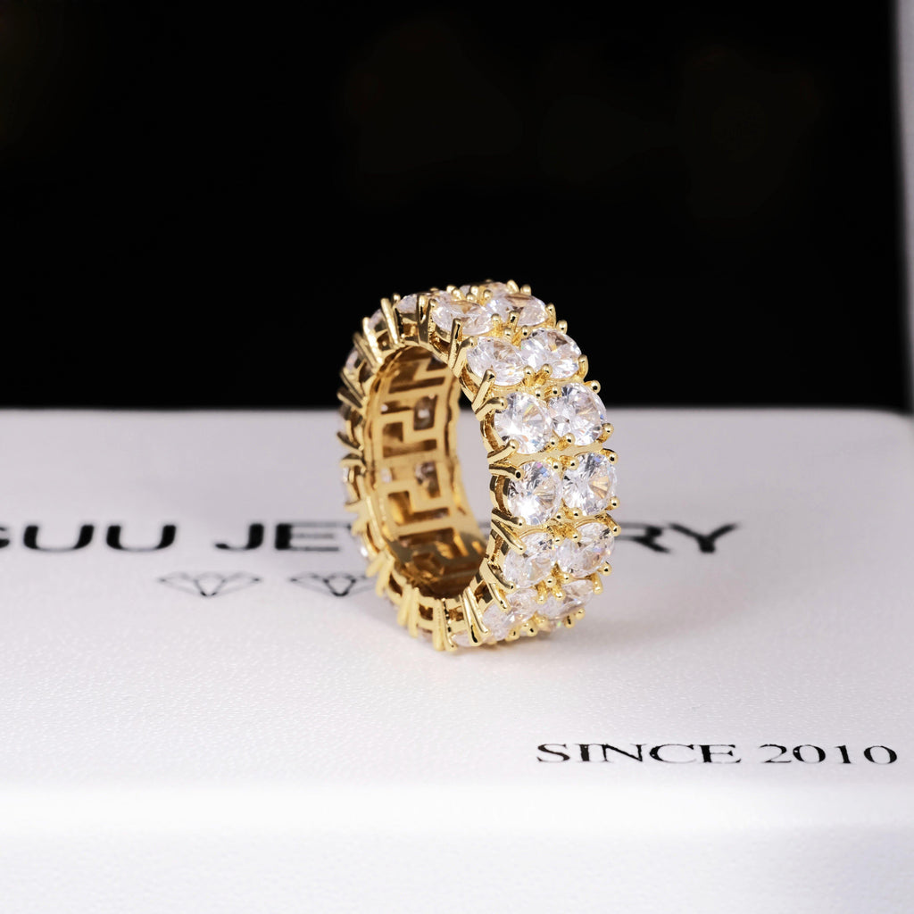 Micro-inlay CZ Double Row Ring