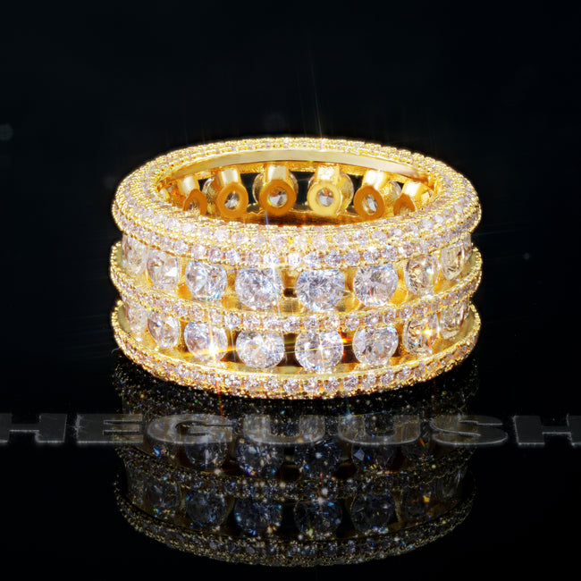 18k Gold-Plated CZ Double Hollow Row Hip Hop Ring Hover Image