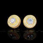 Gold Plated Iced Round Shape 12mm Hip Hop Earrings