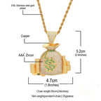 18K Yellow Gold-Plated Micro-inlay AAA CZ Dollar Money Bag Pendant