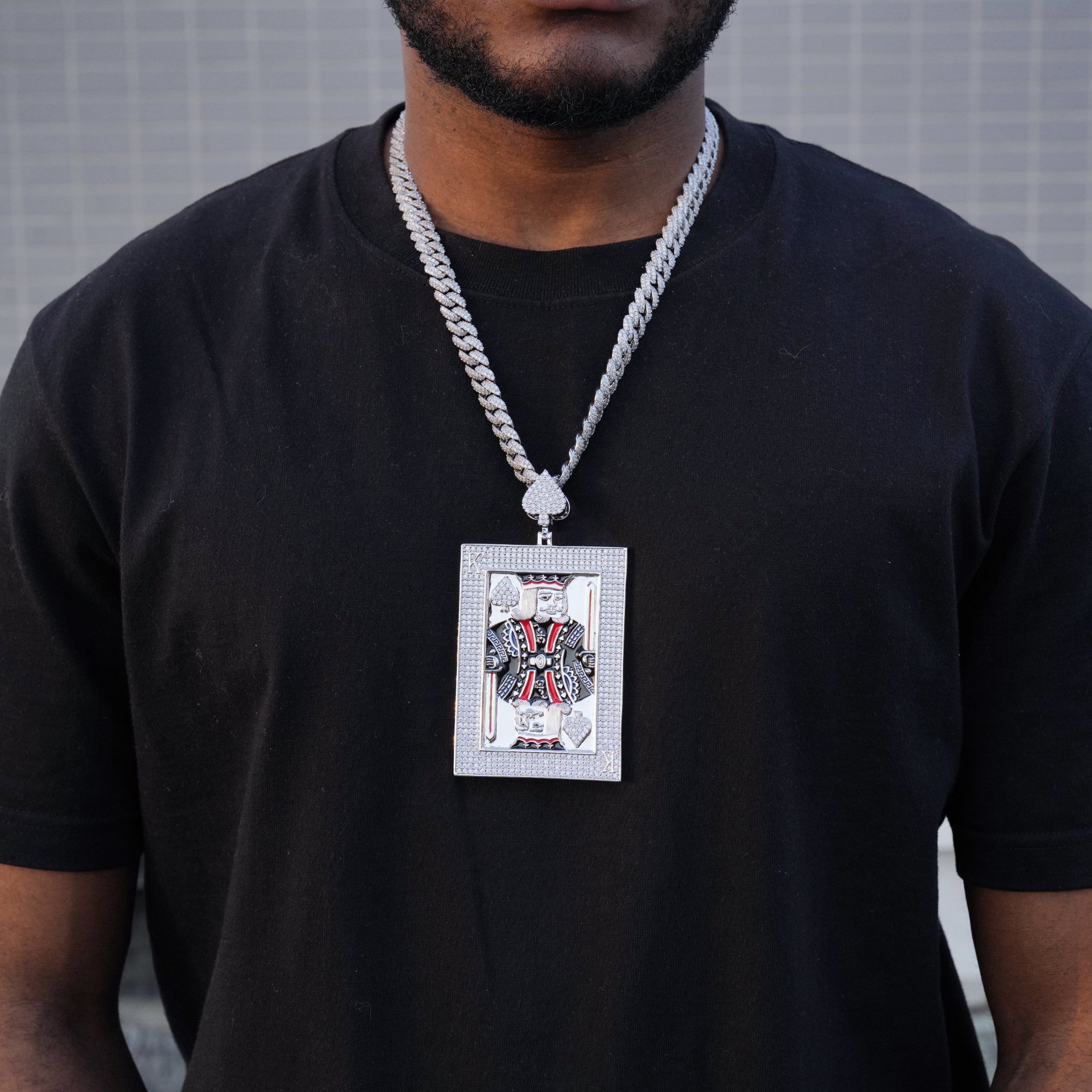 Iced Solid Large Royal King Poker Necklace