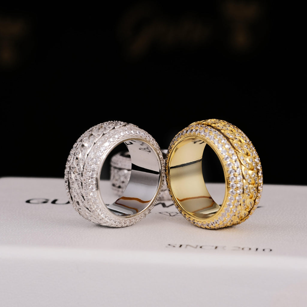 Rotatable 5-Layer Iced Cuban Ring