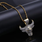 18K Gold-Plated Micro-inlay AAA CZ Bull Head Pendant