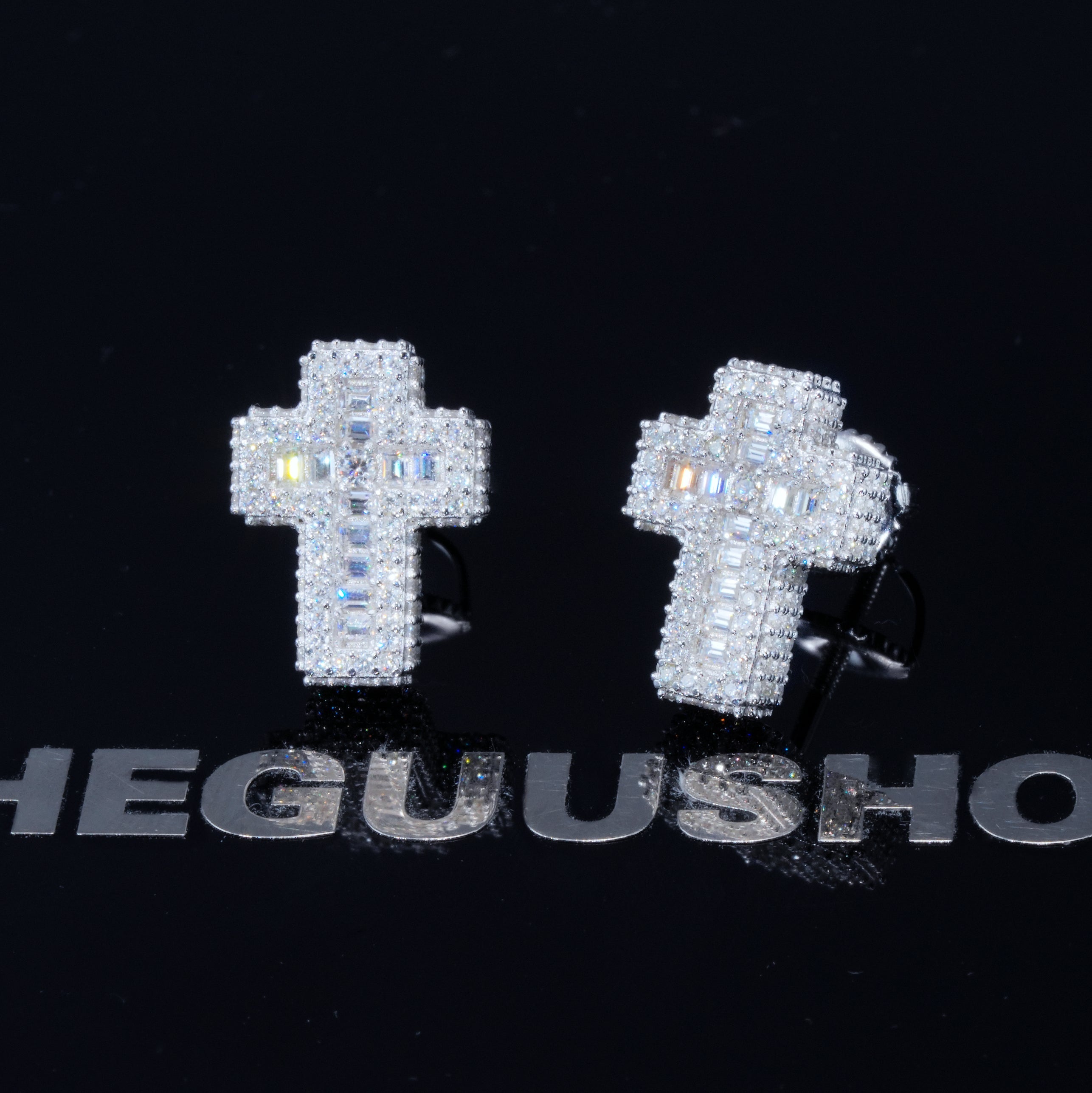 VVS1 Moissanite Baguette Cross Earrings