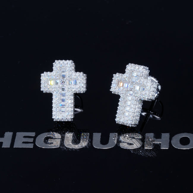 VVS1 Moissanite Baguette Cross Earrings Main Image