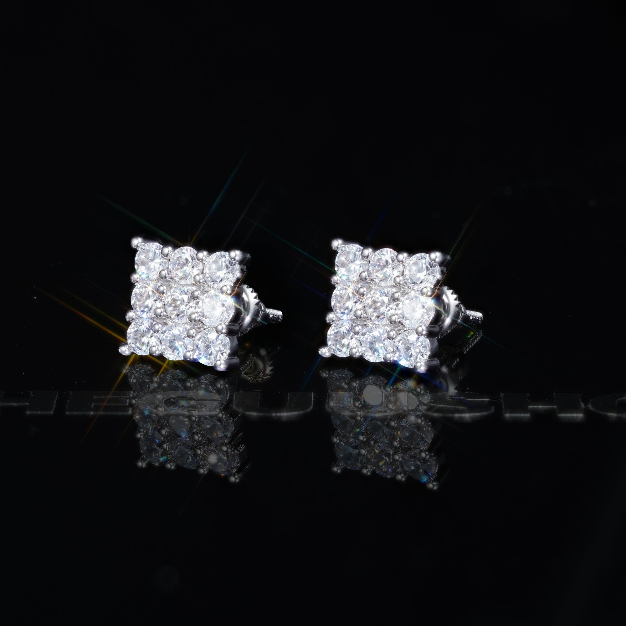 8mm BlingBling Iced  CZ  Square Hip Hop Stud Earring