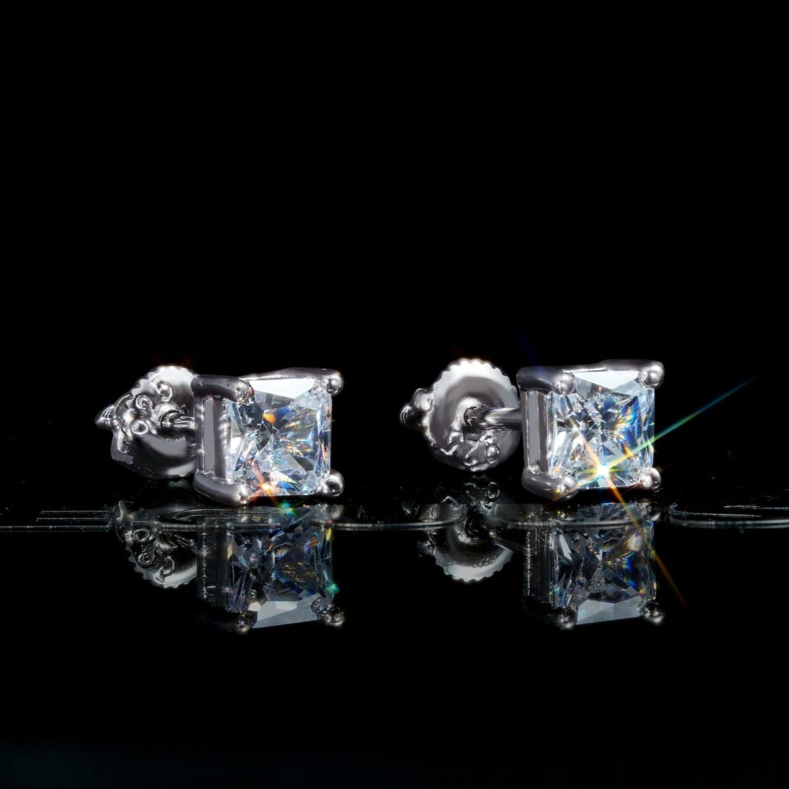 4mm  Square  18K Yellow Gold-Plated  AAA CZ Iced  Stud Earring