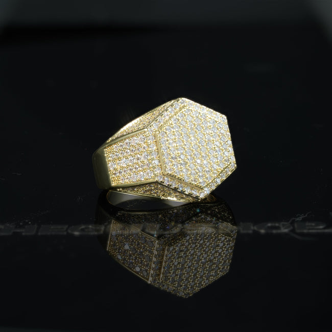 LIMITED STOCK! Micro-inlay CZ Hexagon Gold-Plated Ring Main Image