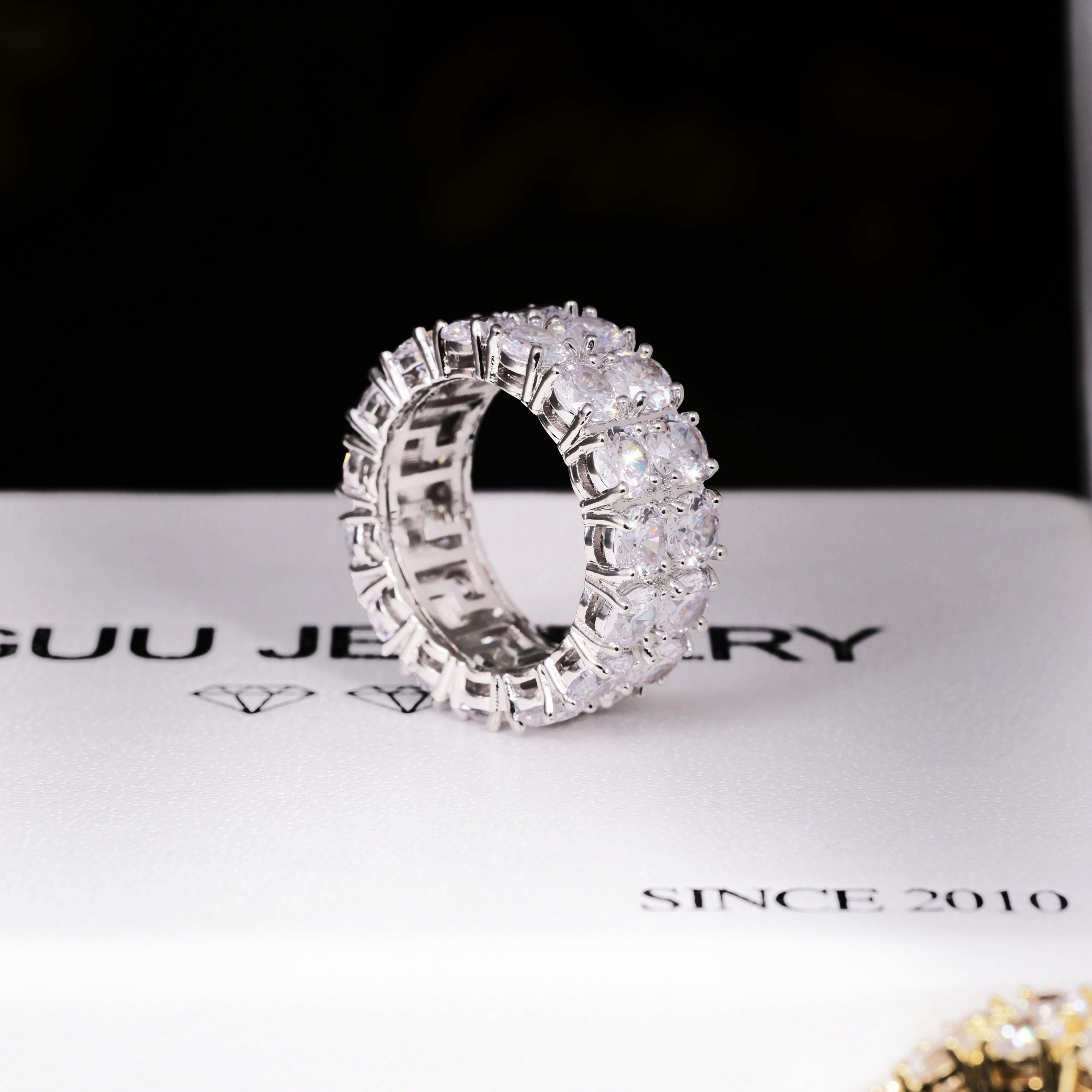 Micro-inlay CZ Double Row Ring