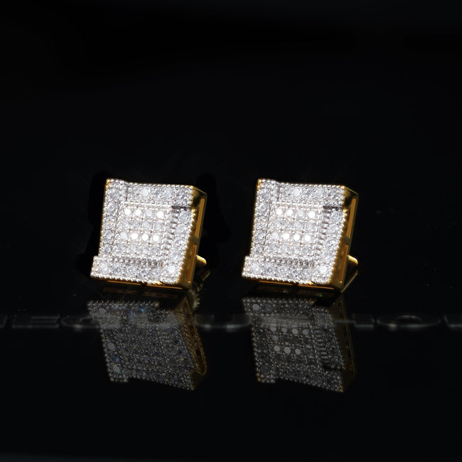Iced Gold-Plated CZ  Two-tone Square Ring Ladder Hip Hop Stud Earring Hover Image