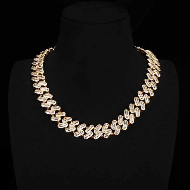 15mm 18K White/Gold-Plated BlingBling Baguette Iced Cuban Chain Main Image