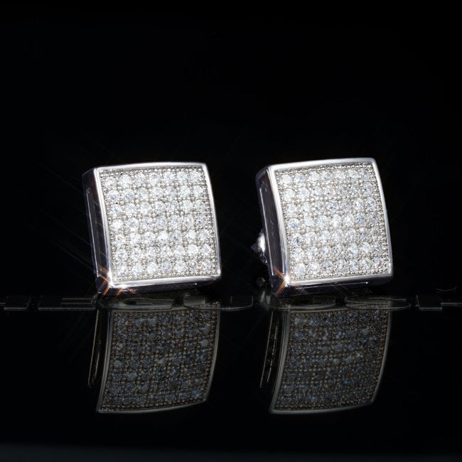 7mm Iced Two-tone Square  CZ  Gold-Plated  Stud Earring Hover Image