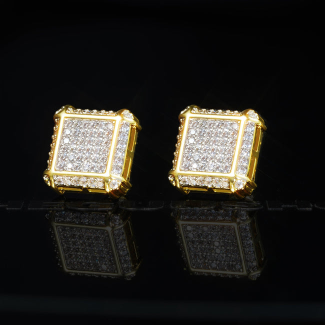 Iced Hip Hop  CZ Gold-Plated  Square Punk Stud Earring 11mm Main Image