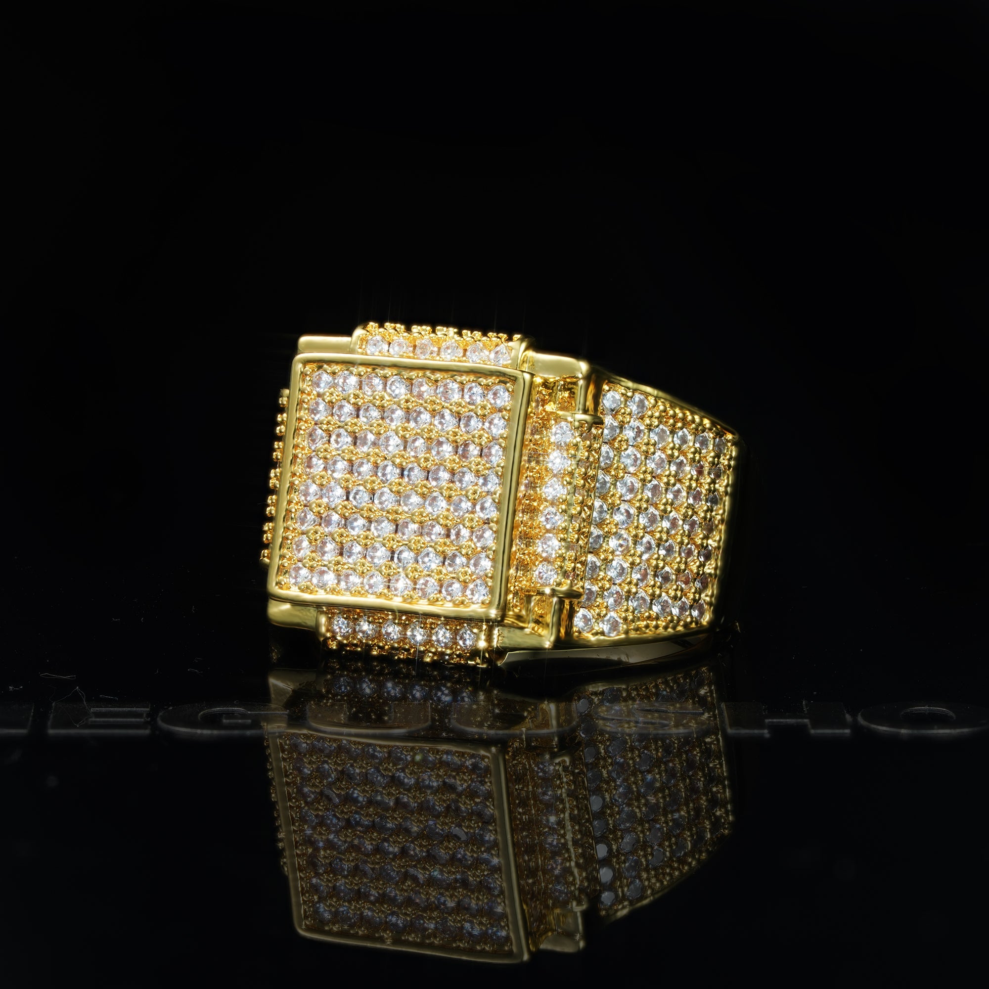 18k White & Yellow Gold-Plated CZ Hip Hop Ring