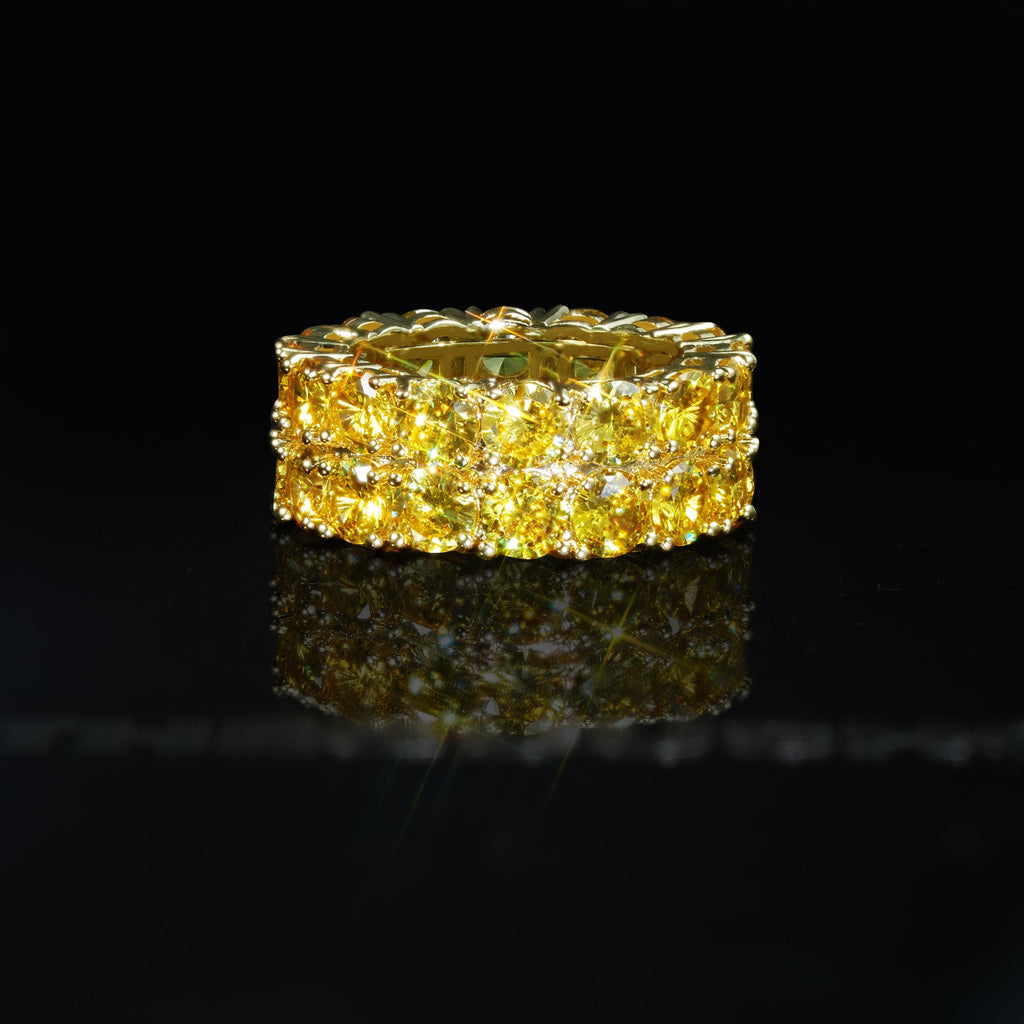 9mm  Iced 18K Yellow Gold-Plated AAA CZ Iced  Double Row Ring