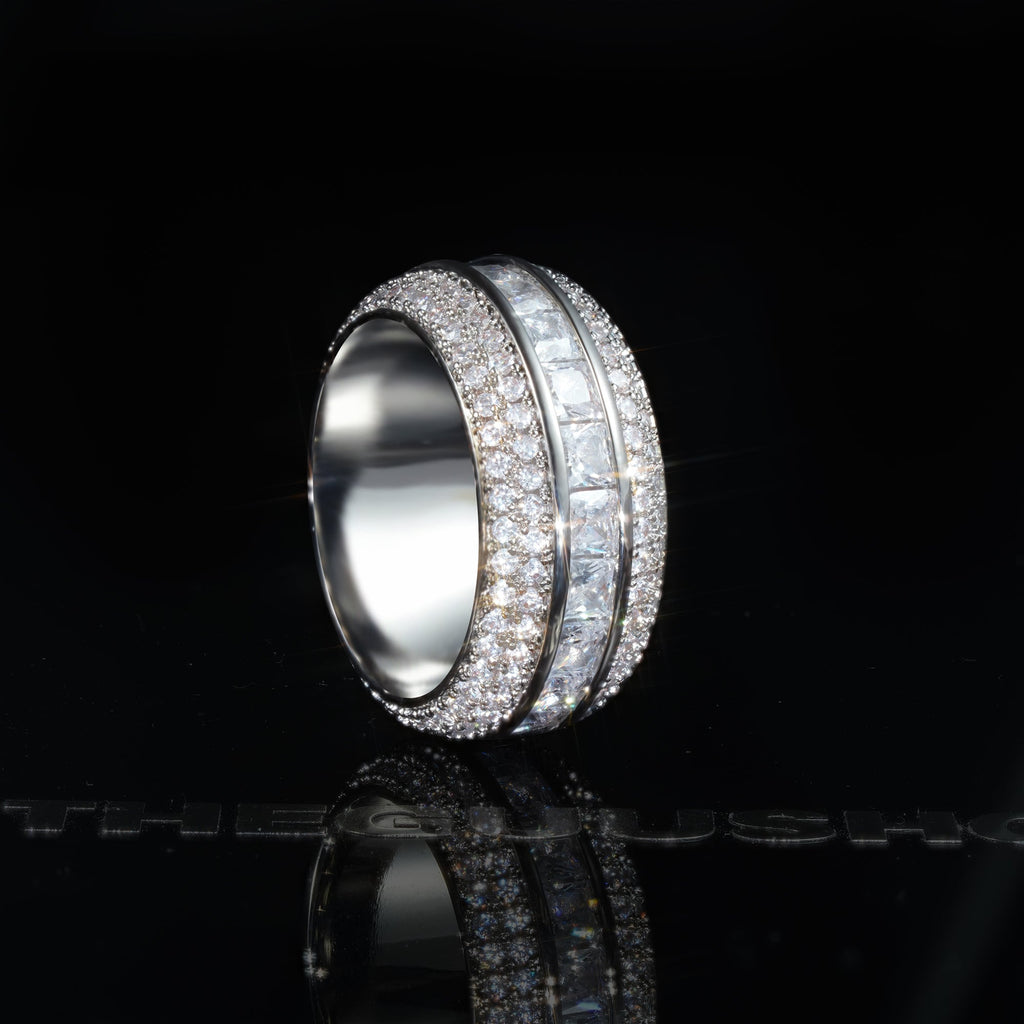 Iced  AAA CZ  18K Yellow Gold-Plated  Five Rows  Hollow Ring