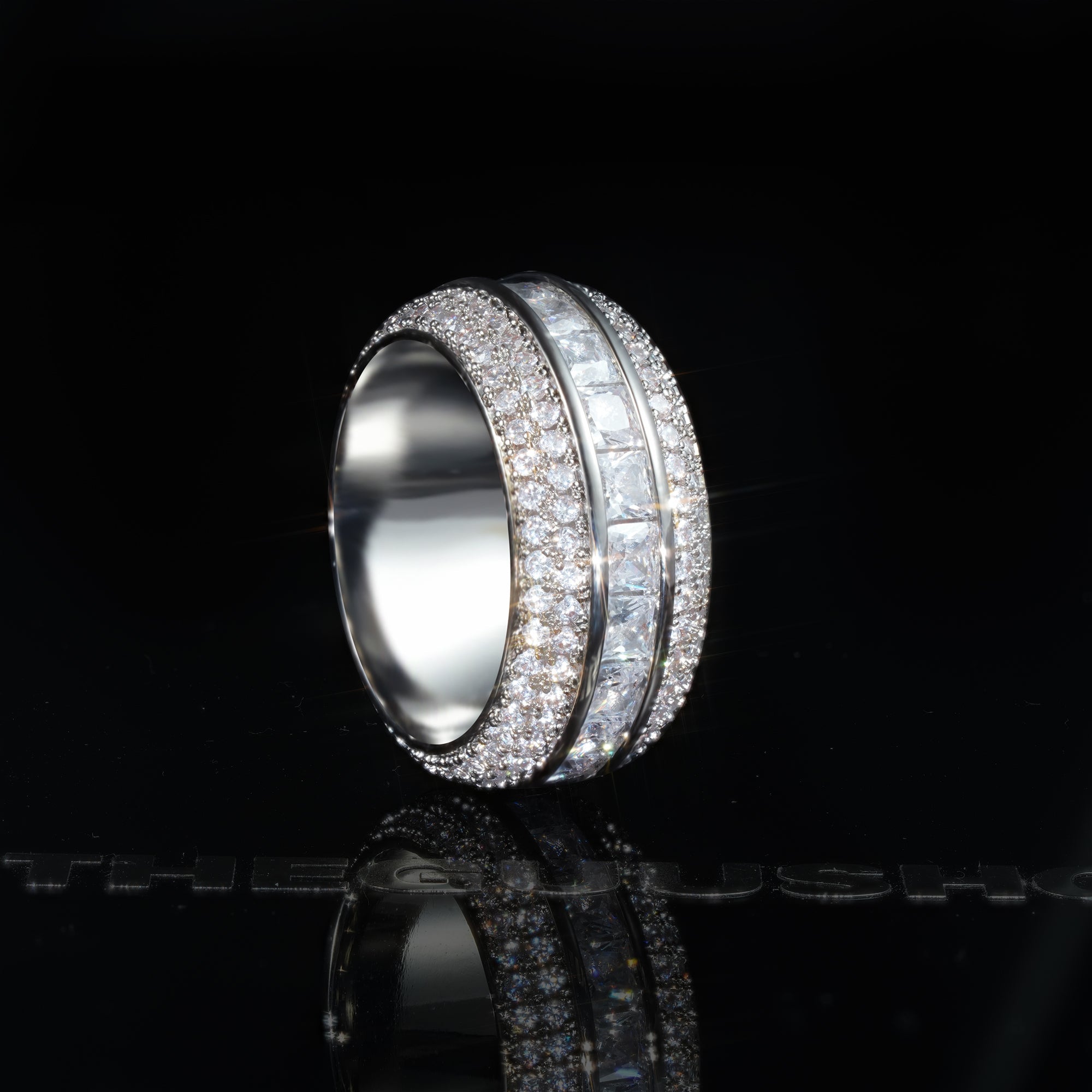 Iced  AAA CZ  18K Yellow Gold-Plated  Five Rows  Hollow Ring