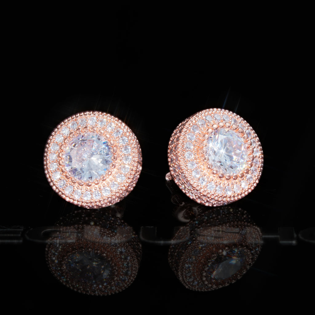 Gold Plated Iced Round Shape 12mm Hip Hop Earrings