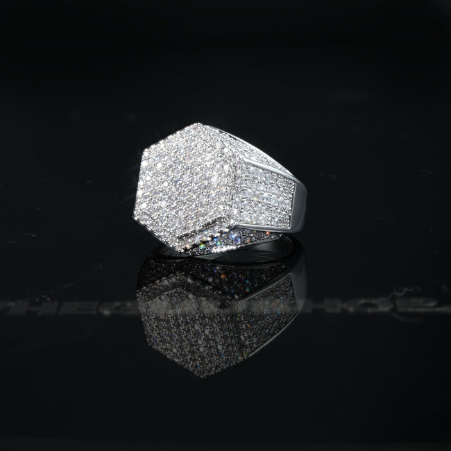 LIMITED STOCK! Micro-inlay CZ Hexagon Gold-Plated Ring Hover Image