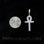 Iced 18K Yellow Gold-Plated  Iced  AAA CZ 18mm  Ankh Gold-Plated And Silver Pendant & Cuban Link Chain