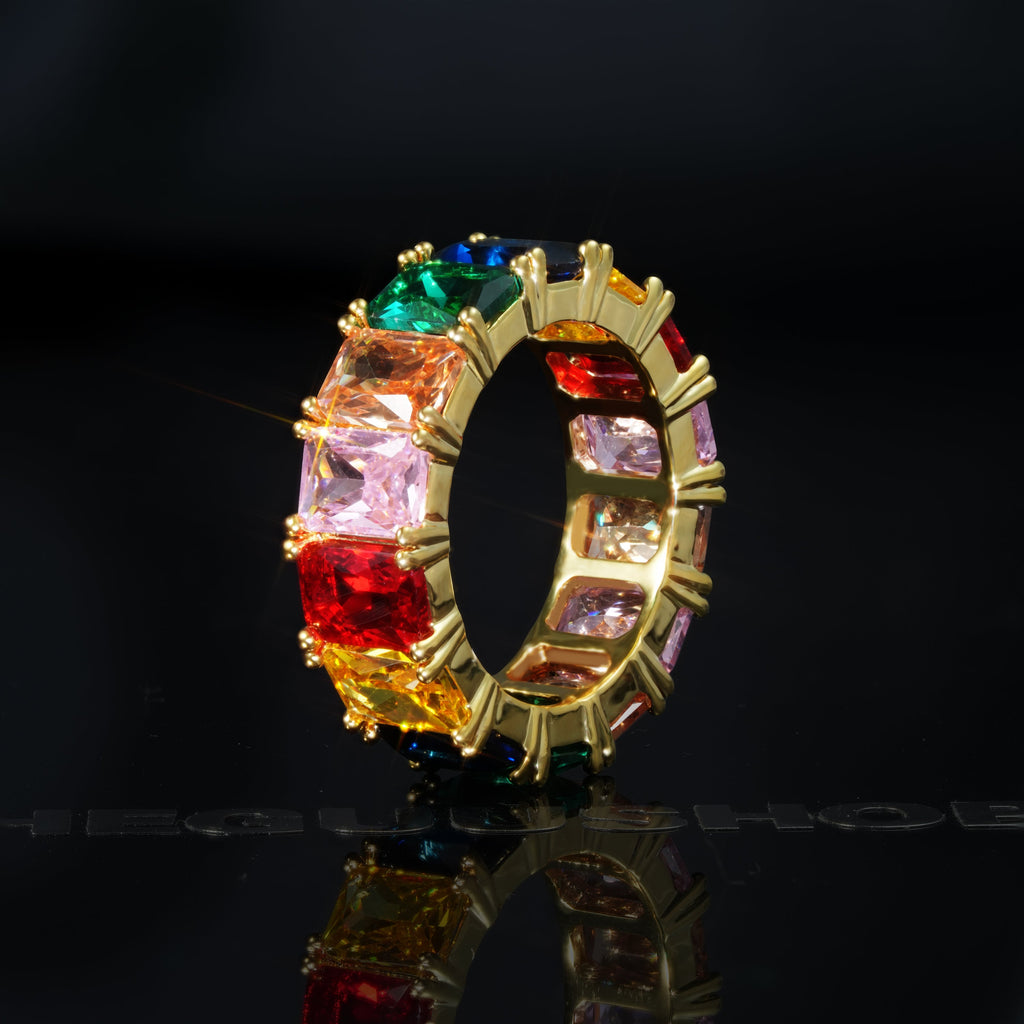 LIMITED STOCK!Gold-Plated  Micro-inlay CZ Rainbow Ring
