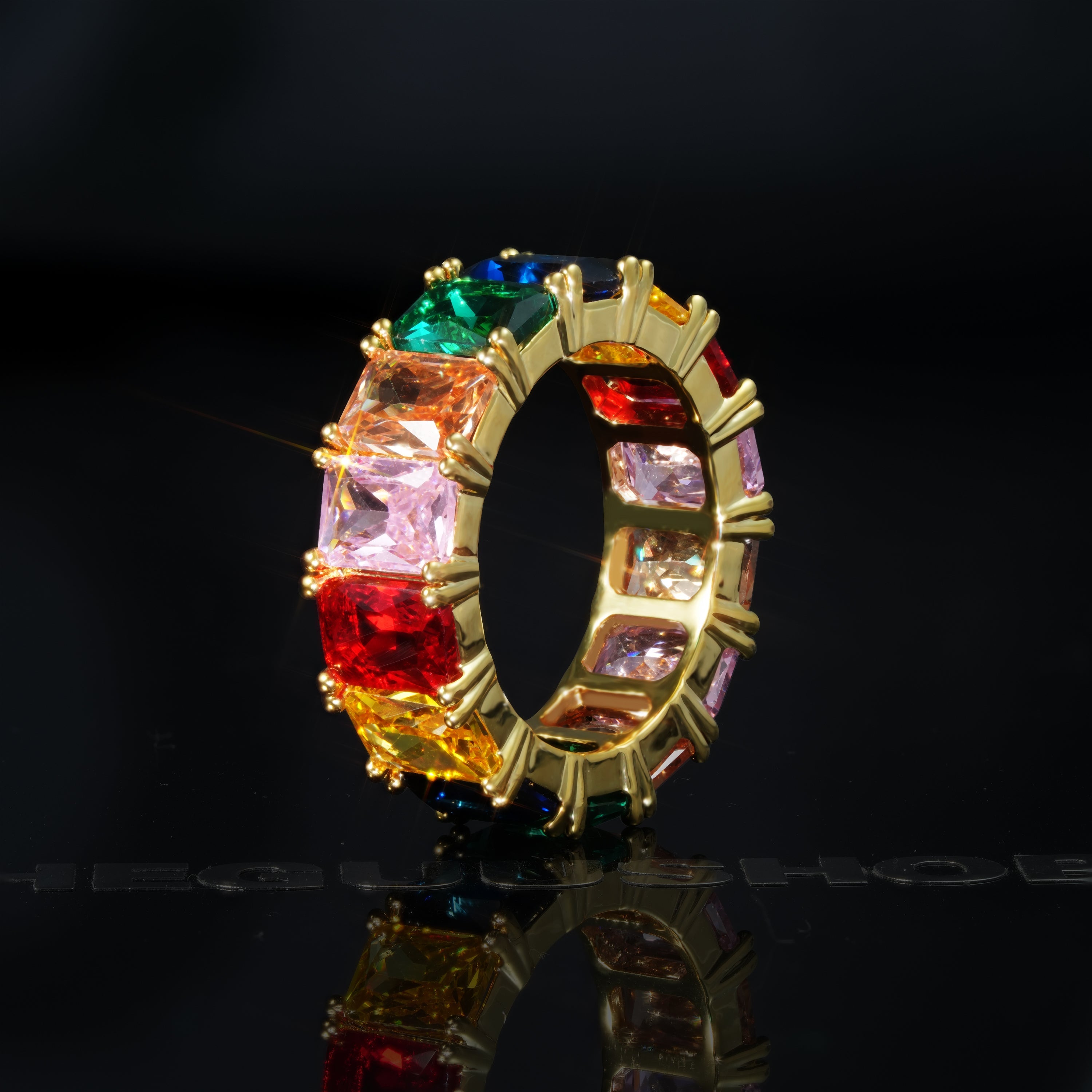 LIMITED STOCK!Gold-Plated  Micro-inlay CZ Rainbow Ring