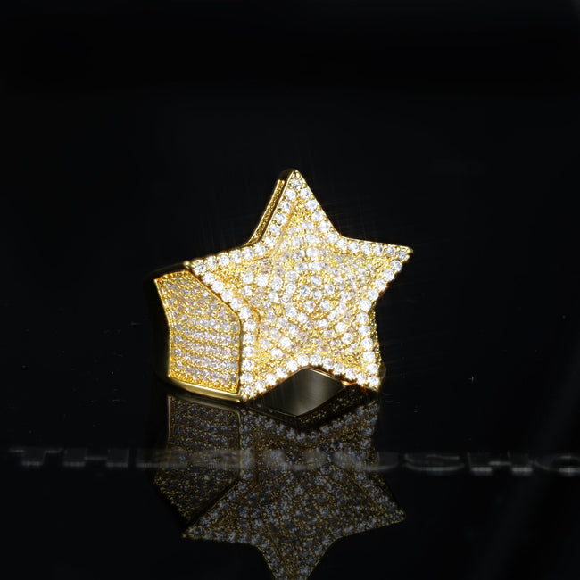 18k Solid Gold-Plated Micro-inlay Rhinestone Pentagram Hip Hop Ring Hover Image