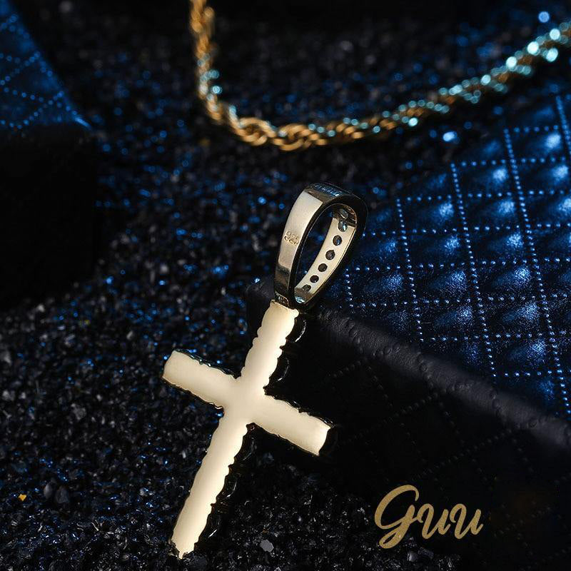 925 Sterling Silver Micro-inlay AAA CZ Cross Hip Hop Necklace