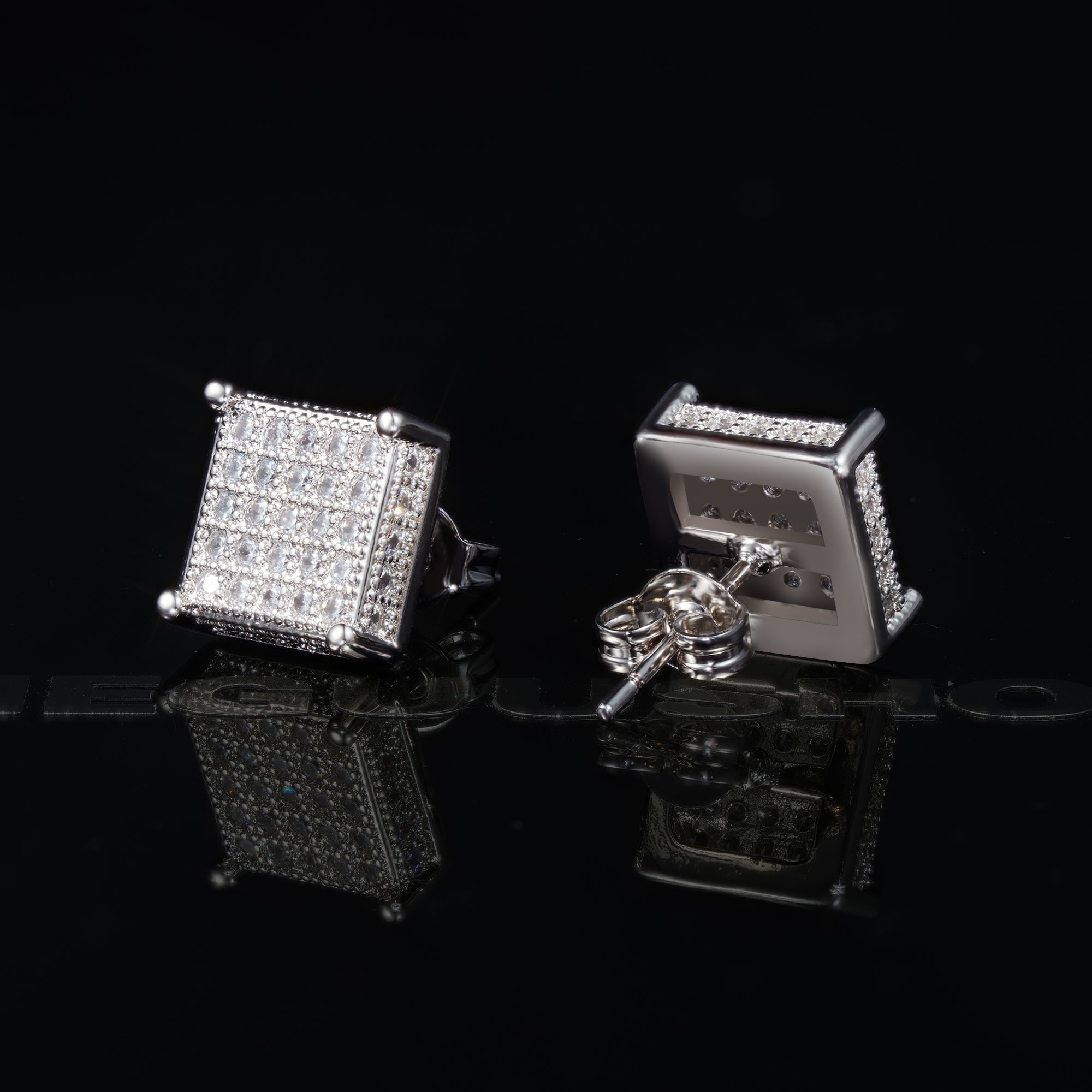 Gold-Plated CZ Copper  Square Stud Earring