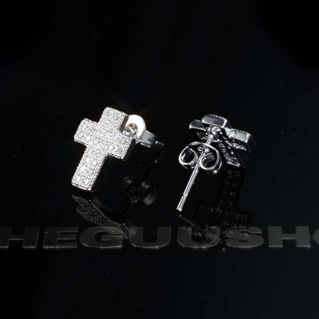 Gold-Plated CZ Cross Hip Hop Stud Earring