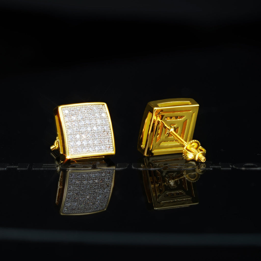 7mm Iced Two-tone Square  CZ  Gold-Plated  Stud Earring