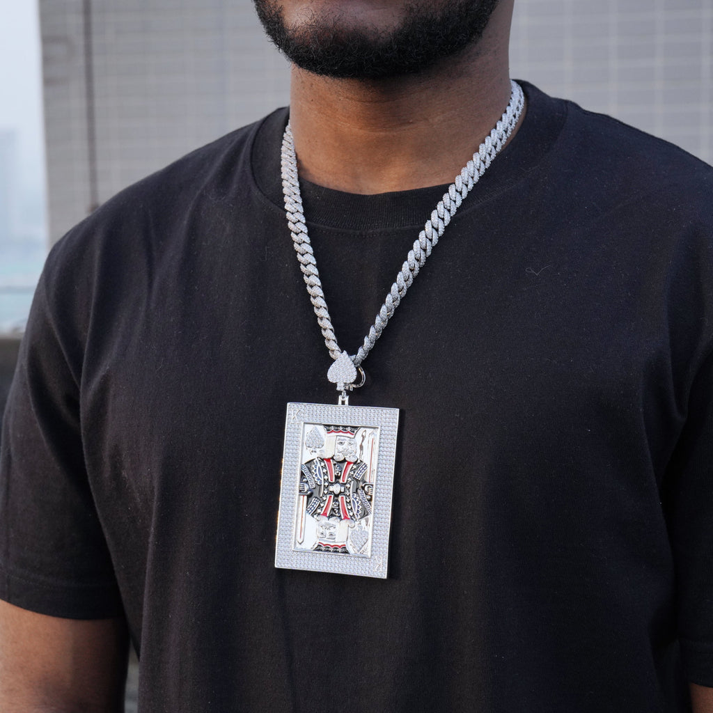 Iced Solid Large Royal King Poker Necklace