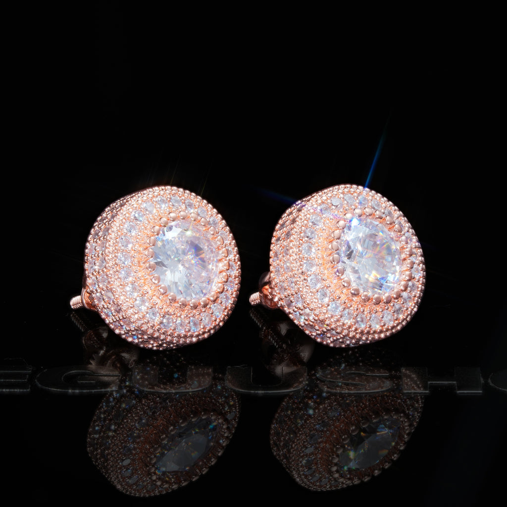 Gold Plated Iced Round Shape 12mm Hip Hop Earrings