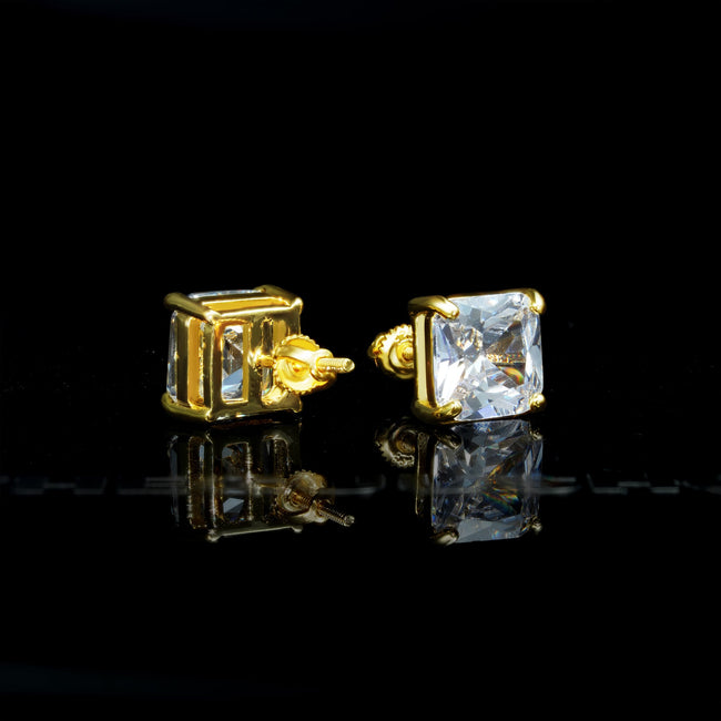 9mm  Hip Hop Gold-Plated Iced  CZ   Square Stud Earring Main Image