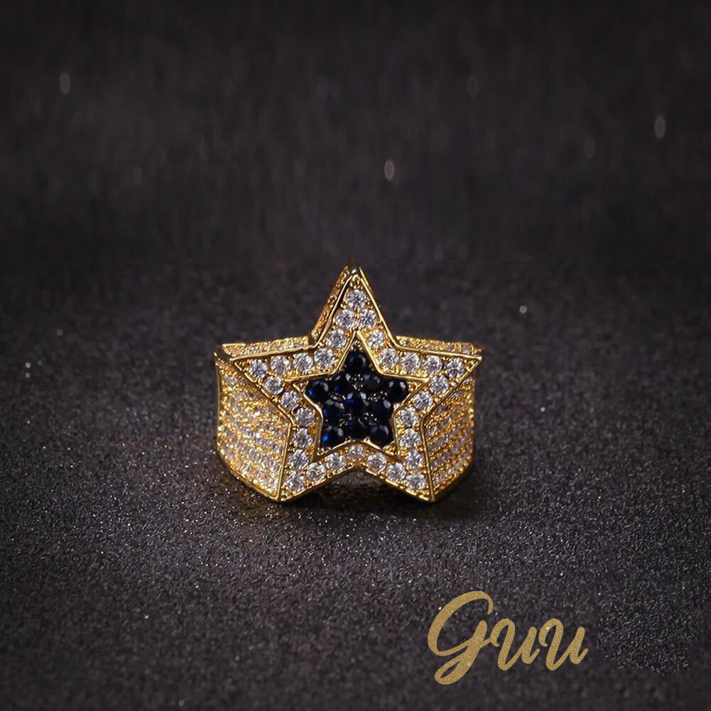 CZ Gold-Plated Copper Five-pointed Star Ring