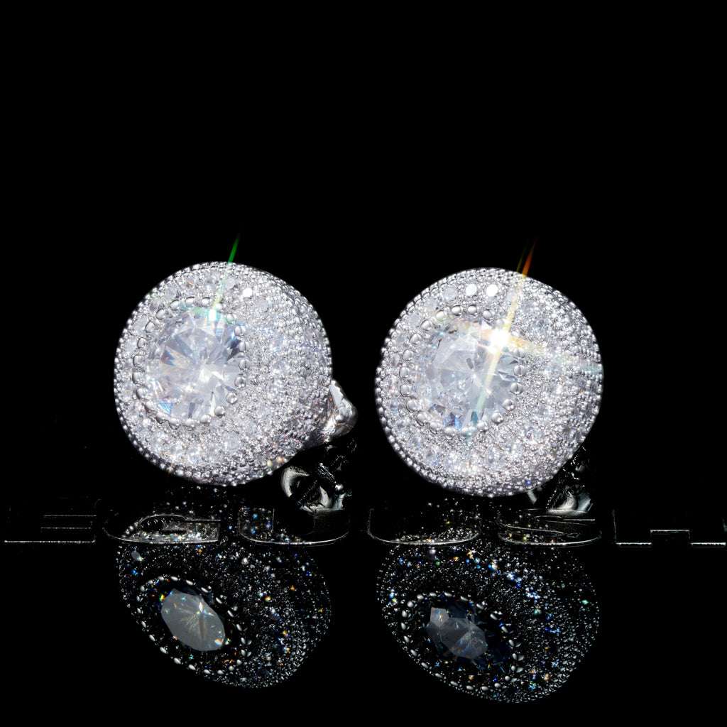 Gold Plated Iced Round Shape 12mm Hip Hop Earrings