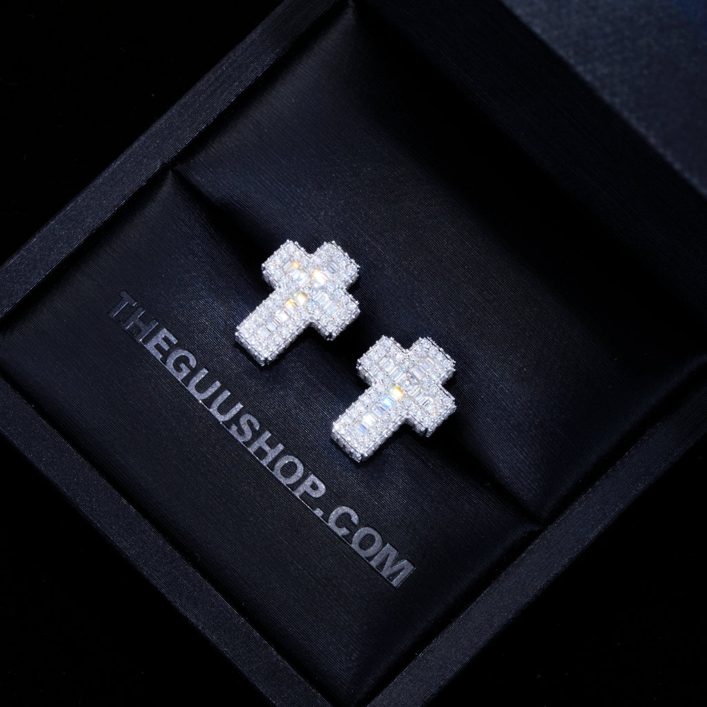 VVS1 Moissanite Baguette Cross Earrings